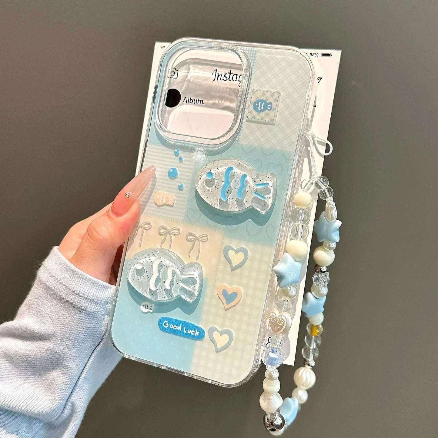 Coque 3D Poisson Porte-Bonheur avec Bracelet Perlé pour Iphone séries  La Coqueria