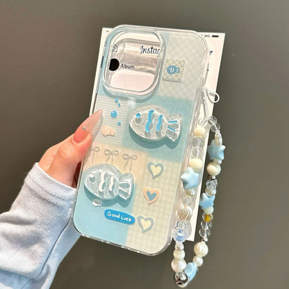 Coque 3D Poisson Porte-Bonheur avec Bracelet Perlé pour Iphone séries  La Coqueria