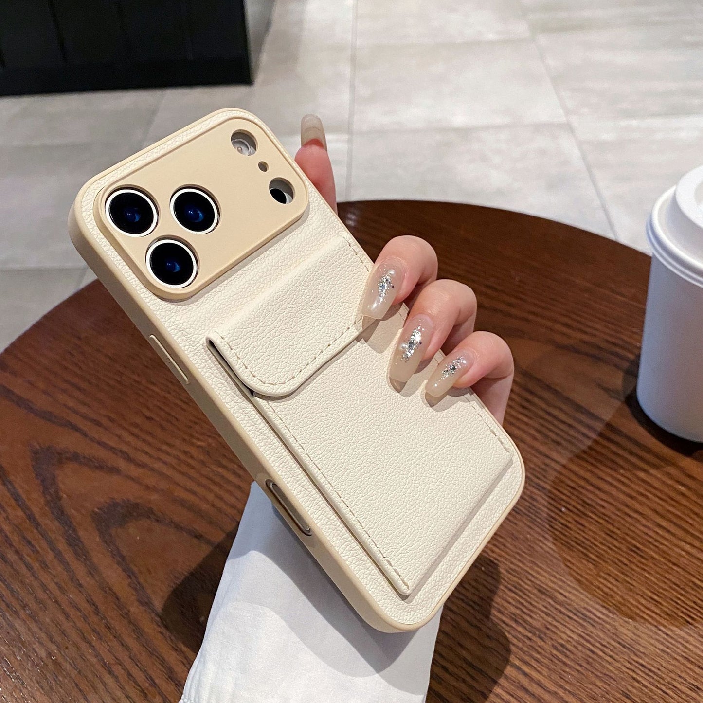 Plain Leather Pattern Card Holder Phone Case