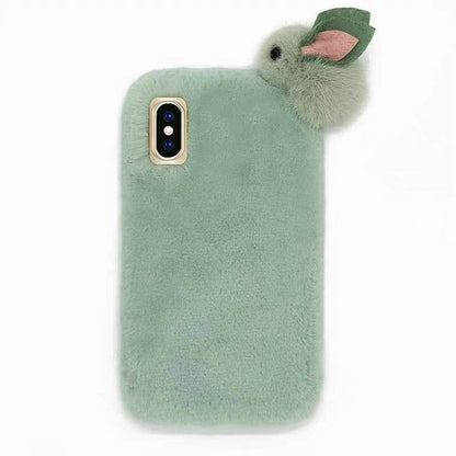 Coque Fourrure Lapin avec Pompon – Housse Douce et Hivernale pour Iphone  La Coqueria