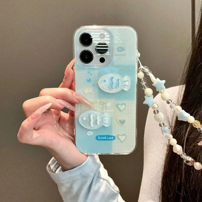Coque 3D Poisson Porte-Bonheur avec Bracelet Perlé pour Iphone séries  La Coqueria