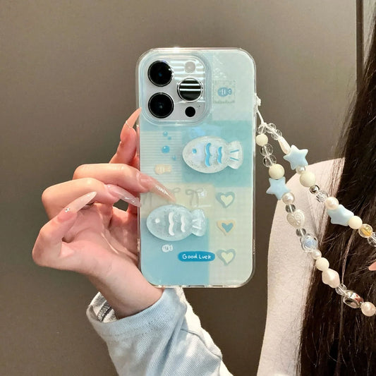 Coque 3D Poisson Porte-Bonheur avec Bracelet Perlé pour Iphone séries  La Coqueria