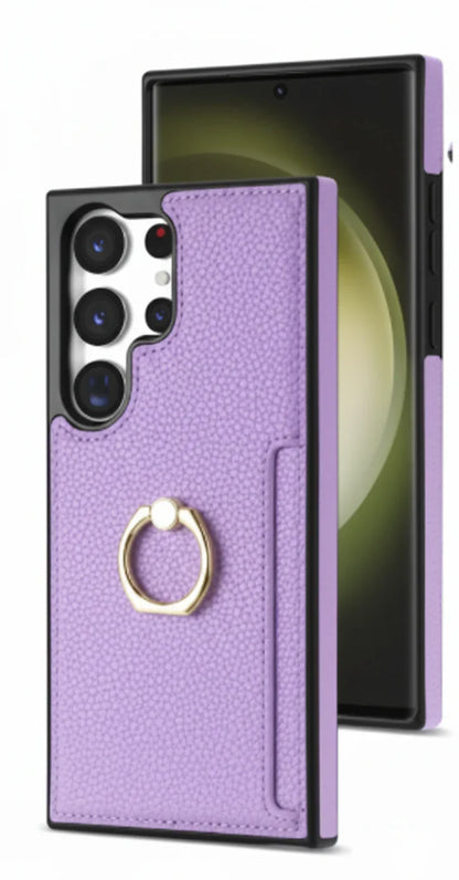 Coque Premium avec Anneau et Porte-Carte – Finition Lisse Effet Cuir pour Samsung séries A et S  La Coqueria