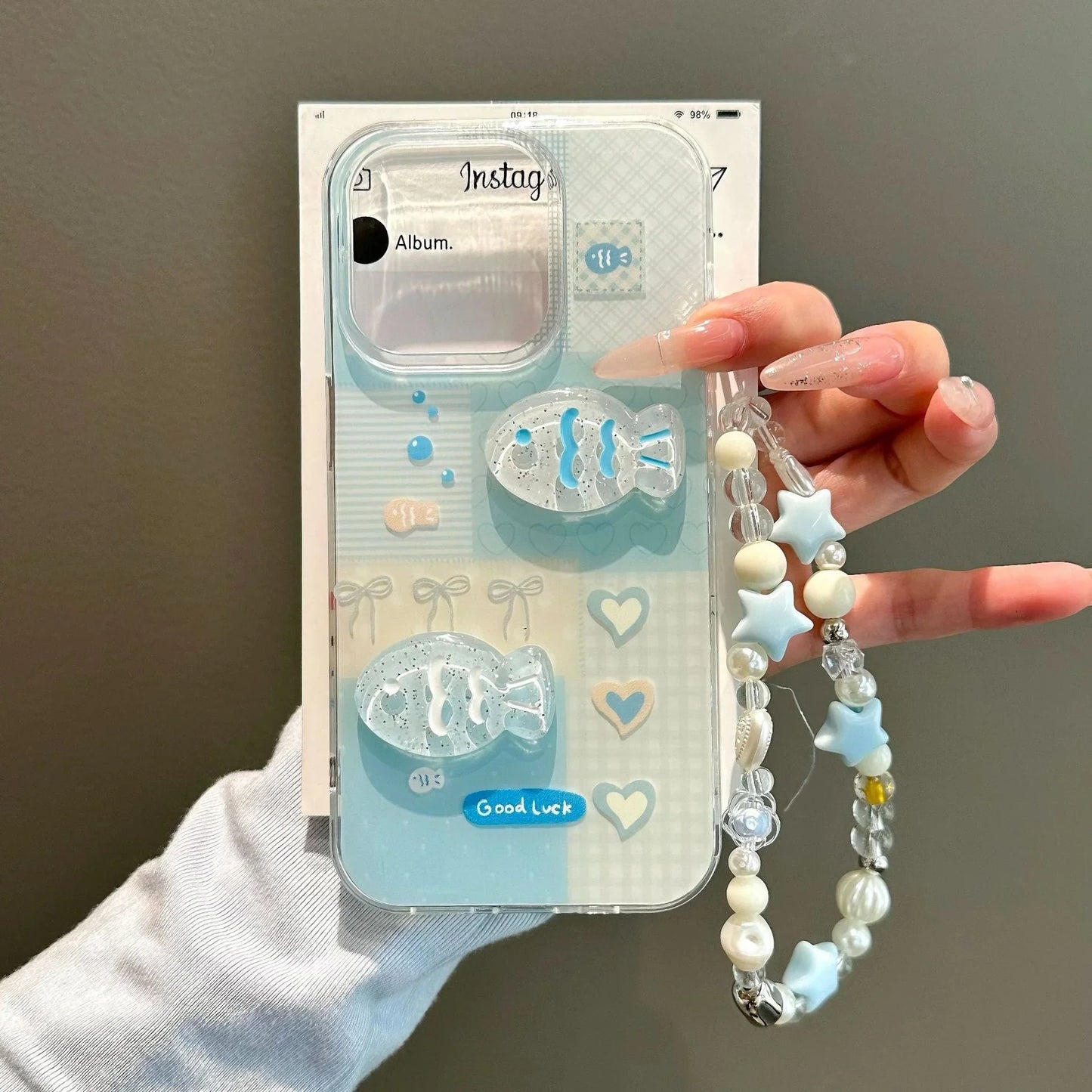 Coque 3D Poisson Porte-Bonheur avec Bracelet Perlé pour Iphone séries  La Coqueria