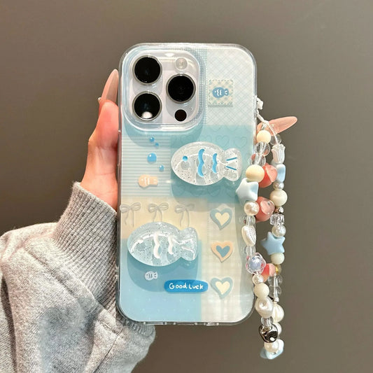Coque 3D Poisson Porte-Bonheur avec Bracelet Perlé pour Iphone séries  La Coqueria